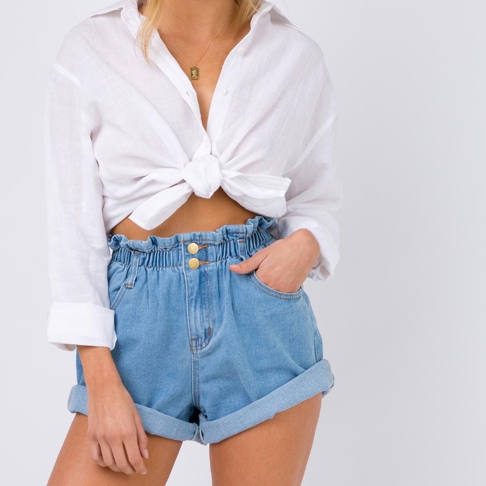 Princess Polly Open Road Denim Paper Bag Shorts